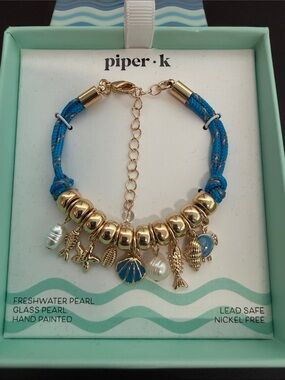 Piper K | Freshwater Pearl Ocean Motif Seashell Turtle Starfish Bracelet